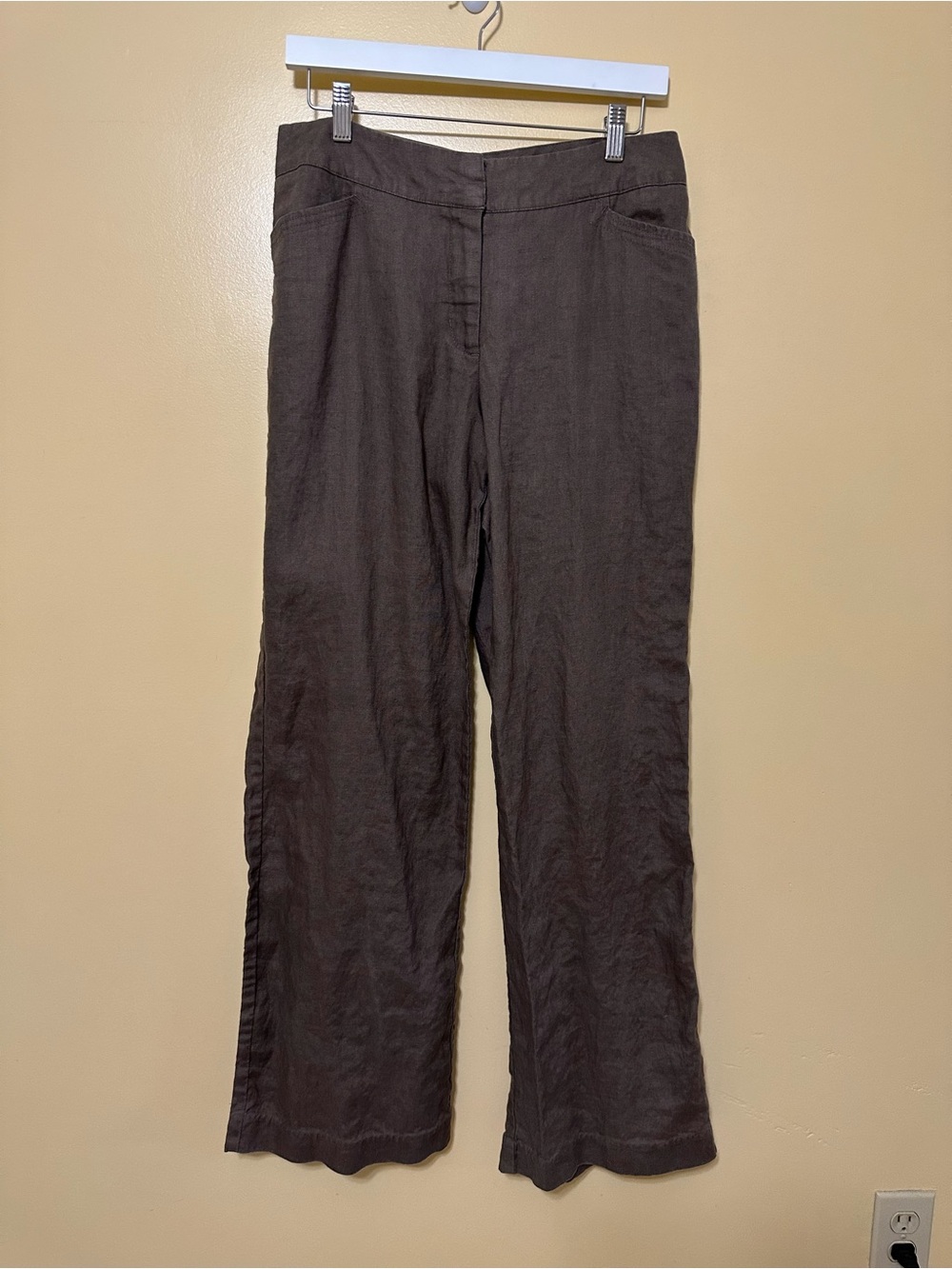 Chico’s 100% Linen Wide Leg Pants Lightweight Breathable Women Size 10 Brown
